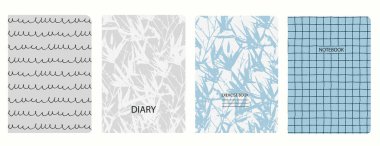 El çizimi çiçekler, dallar ve yapraklarla kapak sayfası şablonları. Kusursuz kalıplara dayanarak. Defterler, defterler, günlükler için arka planlar. Başlıklar izole ve değiştirilebilir