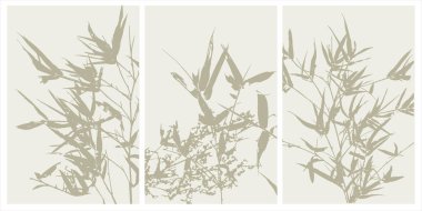 Home decor printable line art. Set of hand drawn vector brush-like paintings of flowers on backgrounds with brushstroke textures. Contemporary design for prints, posters, cards, textile clipart