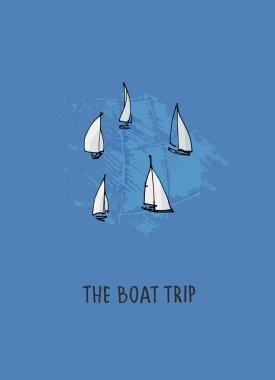 Tekne gezileri logosu. Tekne turları, deniz ya da nehir turları, pankartlar. El yazısı ile çizilmiş vektör çizimleri