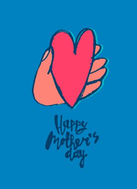 Anneler Günün kutlu olsun tebrik kartı tasarımı. Kalp ve el yazısıyla yazılmış selamlama cümlesi. Koyu arkaplanda izole