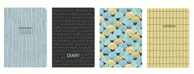 El yapımı kabukları, kumları ve dalgaları olan kapak sayfası şablonları. Kusursuz kalıplara dayanarak. Defterler, defterler, günlükler için arka planlar. Başlıklar izole ve değiştirilebilir