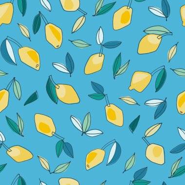 Tekstil tasarımı, ev dekorasyonu, görsel iletişim, içerik, sosyal medya arka planı, posterler, çizimler için el yapımı limonlarla kusursuz desen. Sağlıklı vejetaryen yemekleri