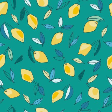 Tekstil tasarımı, ev dekorasyonu, görsel iletişim, içerik, sosyal medya arka planı, posterler, çizimler için el yapımı limonlarla kusursuz desen. Sağlıklı vejetaryen yemekleri