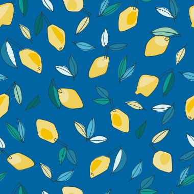 Tekstil tasarımı, ev dekorasyonu, görsel iletişim, içerik, sosyal medya arka planı, posterler, çizimler için el yapımı limonlarla kusursuz desen. Sağlıklı vejetaryen yemekleri