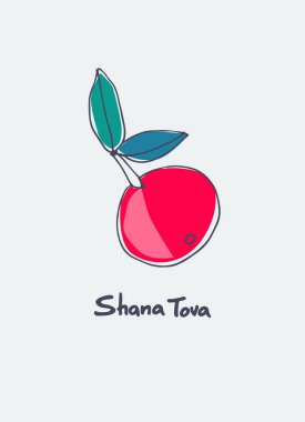 Rosh Hashana selamlama vektörü ca. Shana Tova 'yı diliyorum. Elle çizilmiş elma dalıyla süslenmiş el yazması bir metin. Beyazın üzerinde izole.