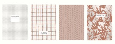 Kapak sayfası şablonları elle çizilmiş dallar ve kavis çizgisi, toile de jouy style in color 2025 Mocha Mousse. Not defterleri, not defterleri, günlükler için arkaplanlar