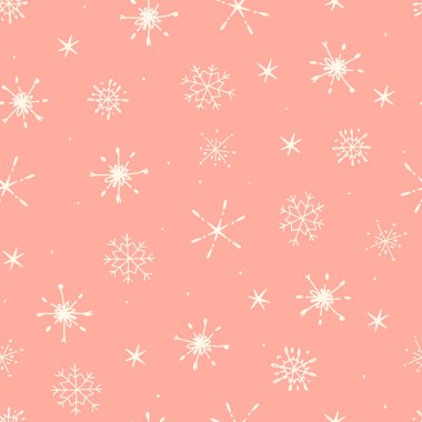 Elle çizilmiş kar taneleriyle kusursuz desen. Kış, Noel, yeni yıl konsepti. Kağıt ve diğer yüzey tasarım projeleri için