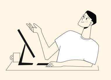 Remote work, social networking, cv, exam preparation, homework. Man with cv or laptop, working. Vector illustration, flat style view from above