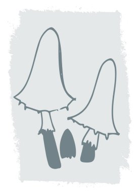 El çizimi mantarlar, mantar posteri, grafikler. Dekoratif basılabilir sanat. Baskı, poster, kırtasiye, logo, markalaşma sosyal medya gönderileri için çağdaş tasarım