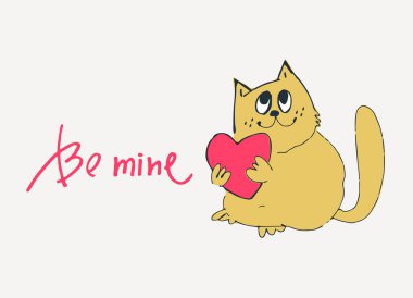 Card with hand drawn cat like a sketch. Vector element for greeting card, social media post. Love, Romance, Valentines Day concept clipart