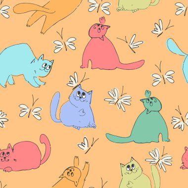 Seamless pattern with funny cats playing. Perfect for kids. Lovecat illustrations in cartoon style clipart