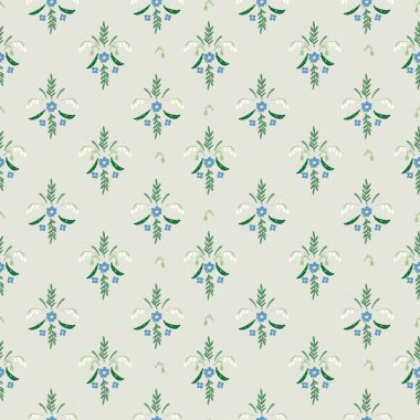 Elle çizilmiş çayır çiçekleriyle kusursuz desen. Tekrarlayan tasarımları tekstil ürünlerine aktarmak için tahta bloklar kullanan yazdırma işleminden esinlenen çiçek bloğu baskıları.