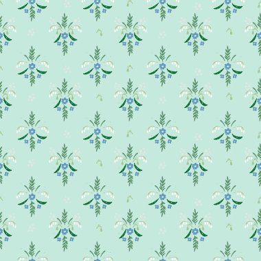 Elle çizilmiş çayır çiçekleriyle kusursuz desen. Tekrarlayan tasarımları tekstil ürünlerine aktarmak için tahta bloklar kullanan yazdırma işleminden esinlenen çiçek bloğu baskıları.