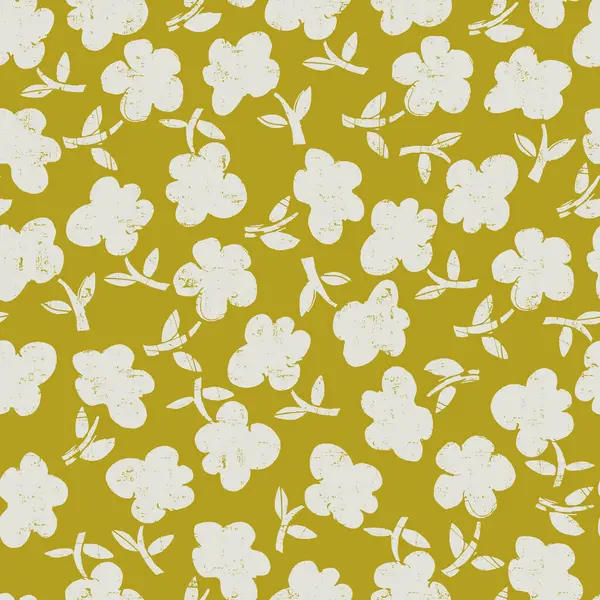 Elle çizilmiş kusursuz desen kalın çiçekler. Tekrarlayan tasarımları tekstil ürünlerine aktarmak için tahta bloklar kullanan yazdırma işleminden esinlenen çiçek bloğu baskıları.