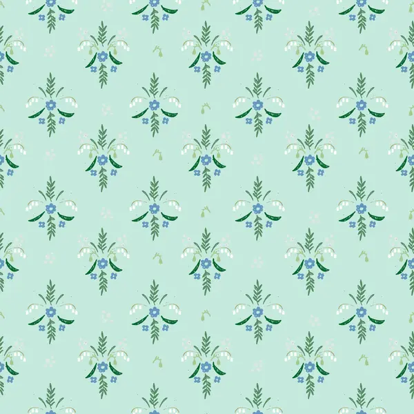 Elle çizilmiş çayır çiçekleriyle kusursuz desen. Tekrarlayan tasarımları tekstil ürünlerine aktarmak için tahta bloklar kullanan yazdırma işleminden esinlenen çiçek bloğu baskıları.