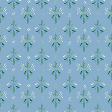 Elle çizilmiş çayır çiçekleriyle kusursuz desen. Tekrarlayan tasarımları tekstil ürünlerine aktarmak için tahta bloklar kullanan yazdırma işleminden esinlenen çiçek bloğu baskıları.