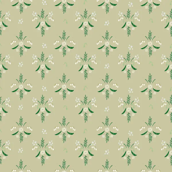 Elle çizilmiş çayır çiçekleriyle kusursuz desen. Tekrarlayan tasarımları tekstil ürünlerine aktarmak için tahta bloklar kullanan yazdırma işleminden esinlenen çiçek bloğu baskıları.