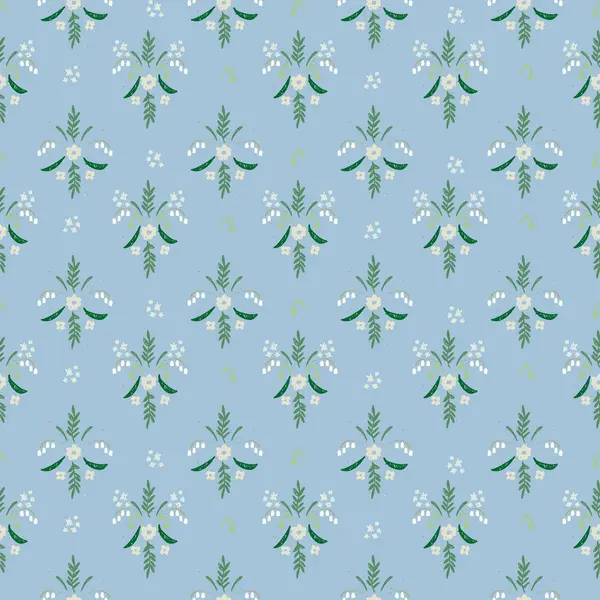 Elle çizilmiş çayır çiçekleriyle kusursuz desen. Tekrarlayan tasarımları tekstil ürünlerine aktarmak için tahta bloklar kullanan yazdırma işleminden esinlenen çiçek bloğu baskıları.