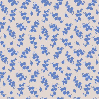 Desenleri tekstil üzerine tekrarlayan tasarımları aktarmak için tahta bloklar kullanan yazdırma işleminden esinlenilmiş kuşüzümü demetleri ile el çizimi ile kusursuz desen.