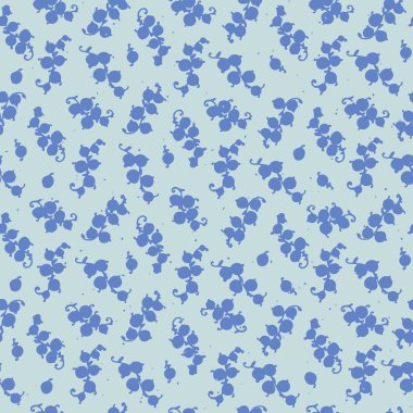 Desenleri tekstil üzerine tekrarlayan tasarımları aktarmak için tahta bloklar kullanan yazdırma işleminden esinlenilmiş kuşüzümü demetleri ile el çizimi ile kusursuz desen.