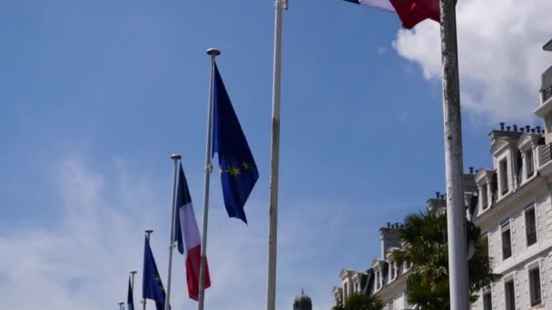 Banderas Unión Europea Pau Francia — Vídeos de Stock