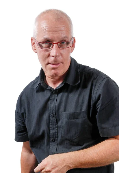 Портрет Красивого Мужчины Черной Рубашке Изолированный Белом Фоне — стоковое фото