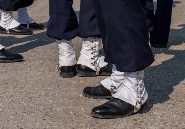 close up of french military sailor shoes