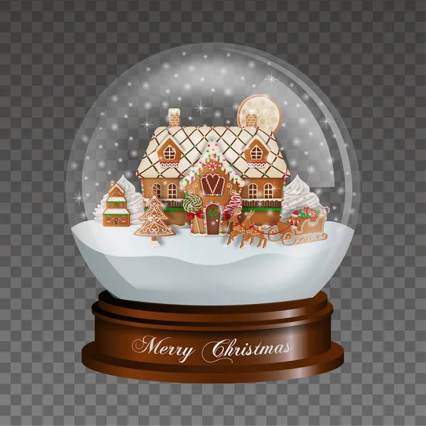 ジンジャーブレッドの風景とクリスマスの雪の地球 — ストックベクタ