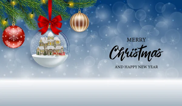 Vánoční Pozadí Borovicovými Větvemi Vánoční Míče Vánoční Stromek Průhlednou Cetkou — Stockový vektor