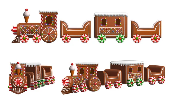 分離されたジンジャーブレッド列車 3Dクリスマス列車のイラスト — ストックベクタ