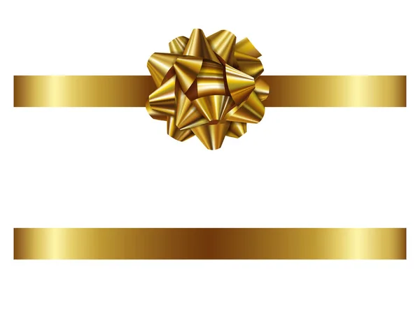 Золотой Лук Лента Изолированный Лук Лентой Рождественских Именинных Украшений — стоковый вектор