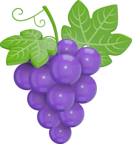 isolated stylized 3d grape with leaves
