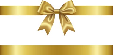 Kurdeleli altın yay. Noel ve doğum günü süslemeleri için altın fiyonk ve kurdele