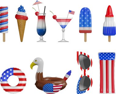 4 Temmuz havuz partisi elementleri. İzole edilmiş Amerikan Bağımsızlığı Yaz Partisi elementleri