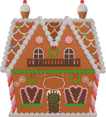 3 boyutlu zencefilli kek dükkanı vektörü. Noel pastanesi