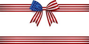 4 Temmuz 'da kurdeleli. ABD bayrak renkleriyle izole edilmiş yay ve kurdele