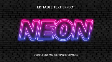 neon değiştirilebilir metin efekti. Siyah duvarda neon ışığı metin efekti