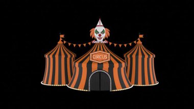 Siyah ve turuncu çizgili cadılar bayramı sirki ve şeytani palyaço.