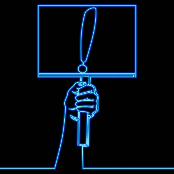 Безперервний Однорядковий Малюнок Рука Тримає Вивіску Значком Символу Оклику Неонове — стоковий вектор