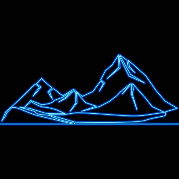 Sürekli Tek Bir Çizgi Çizer Dağlar Ikon Neon Işıklı Vektör — Stok Vektör