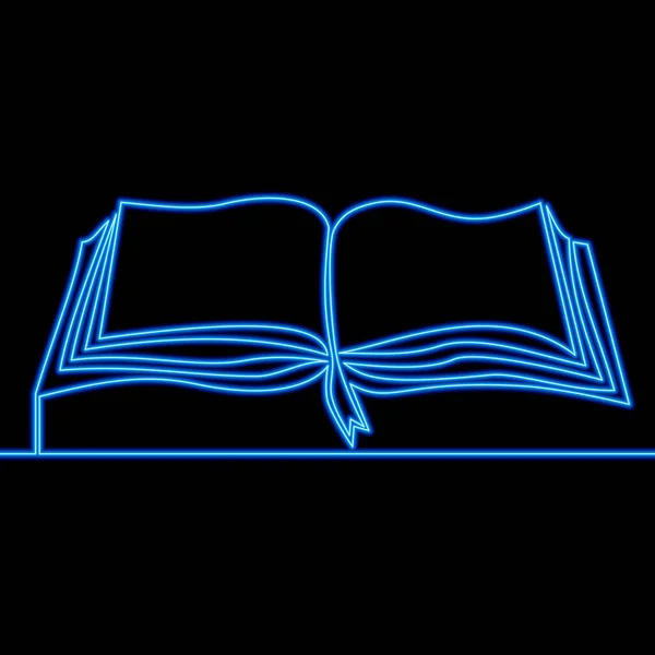 Continuous one single line drawing open book Online learning icon neon glow vector illustration concept