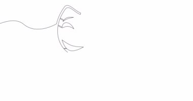 Kişisel çizim çizgi animasyonu Komedi ve trajedi çizgi tiyatrosu duyguları sürekli tek bir çizgi halinde gizliyor konsept video