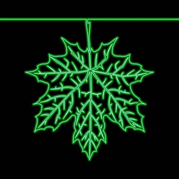 Kontinuierliche Eine Einzige Linie Zeichnung Ahornblatt Symbol Neon Glow Vektor — Stockvektor