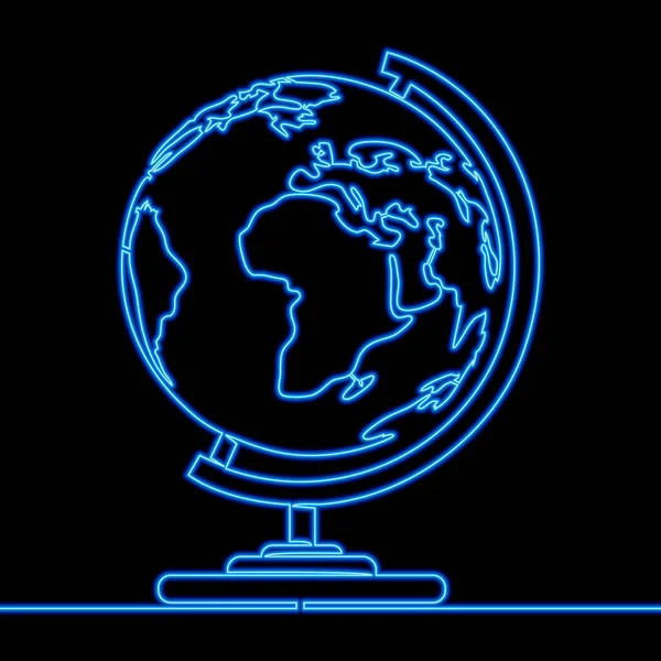 Kontinuální Jednořádková Kresba Škola Globus Modelu Země Ikona Neon Záře — Stockový vektor