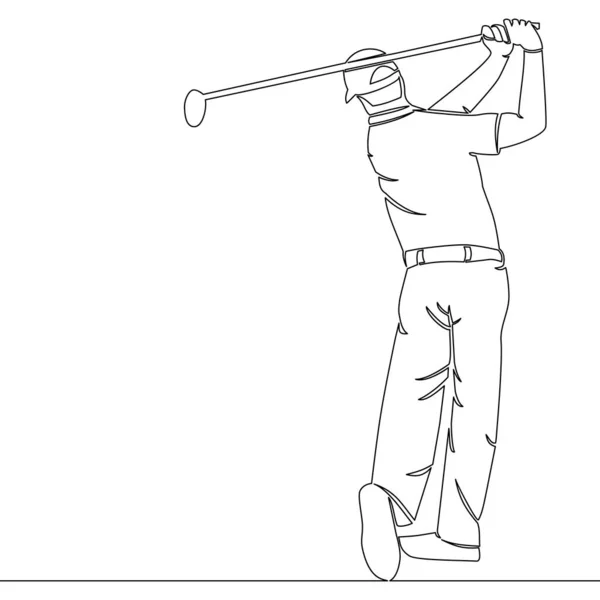 Kontinuierliche Eine Einzige Linie Zeichnen Junge Sportliche Golfspieler Schlug Den — Stockvektor