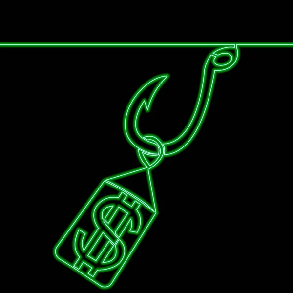 連続1行の描画お金の餌とお金のトラップビジネスアイコンネオン輝きベクトルイラストコンセプト — ストックベクタ