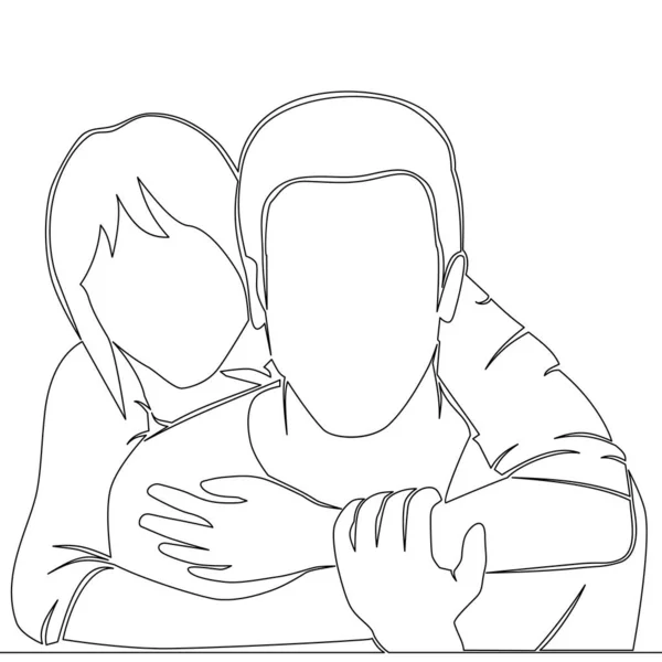 Continuous One Single Line Drawing Hugging Couple Man Woman Romantic — Stock Vector