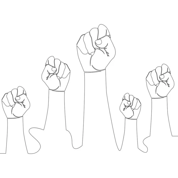 Безперервна Одна Лінія Малює Кулаками Руки Єдність Революція Бійка Іконка — стоковий вектор