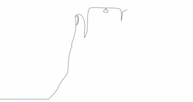 Kendi çizim hattı animasyonu Hashtag medya ile akıllı telefon tutmak sürekli tek satır çizilmiş konsept video