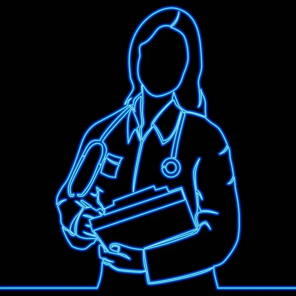Nepřetržitá Jednořádková Kresba Portrétu Doktorky Ženský Lékař Stetoskopem Lékařské Uniformní — Stockový vektor